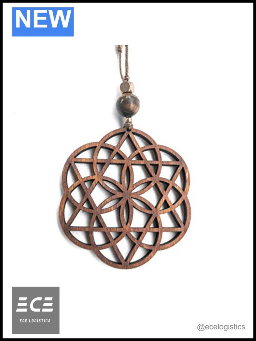 Handmade Boho Wood Pendant Necklace Seed of Life Sacred Geometry Macrame